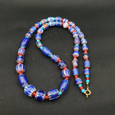 Blue Chevron and White Heart Venetian Beads African Glass Beads Necklace #24
